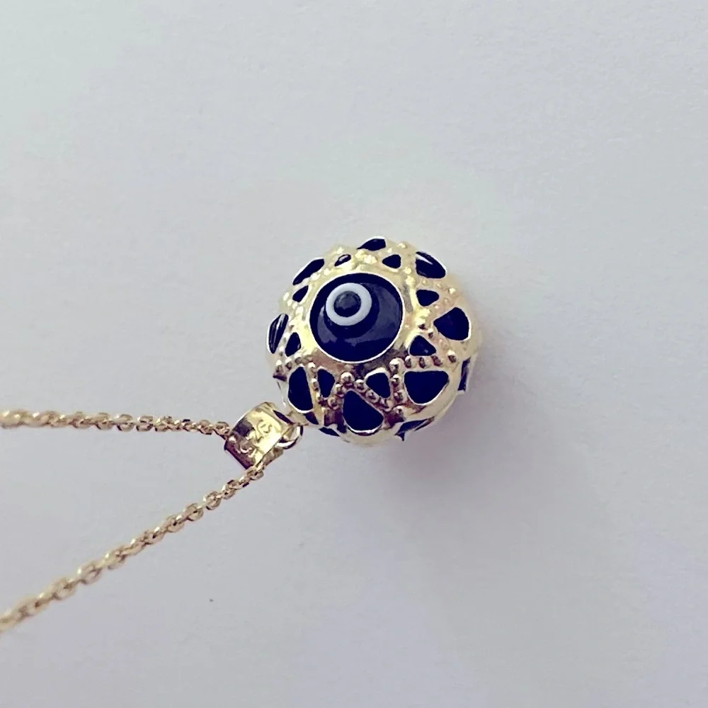 🧿925 Silver necklace glass blue evileye bead 18K yellow gold plated